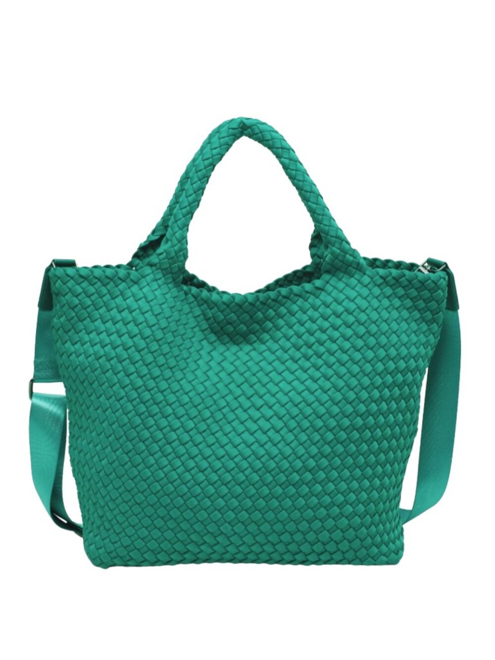 NWT Sol and Selene Sky’s The Limit Tote Medium Green Woven Neoprene Bag